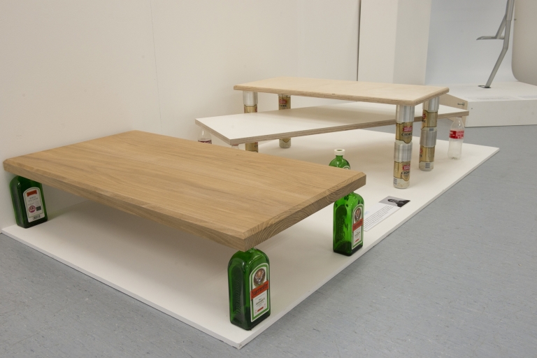 Glass Bottle Table, Plastic Bottle Table, Can Sleeve Table
